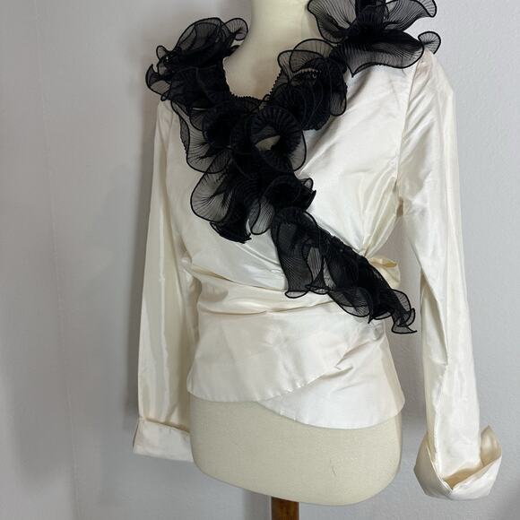 Vintage Marisa Baratelli Wrap Top 100% Thai Silk 10 Victorian Romantic Ruffles - Picture 1 of 14